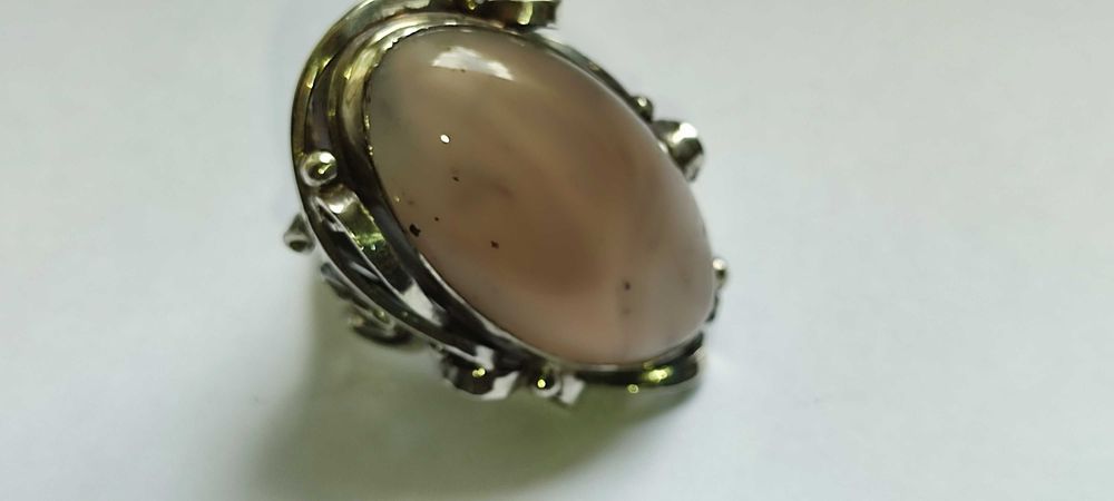 Серебряное красивое кольцо с крупным камнем АГАТ, разм.19