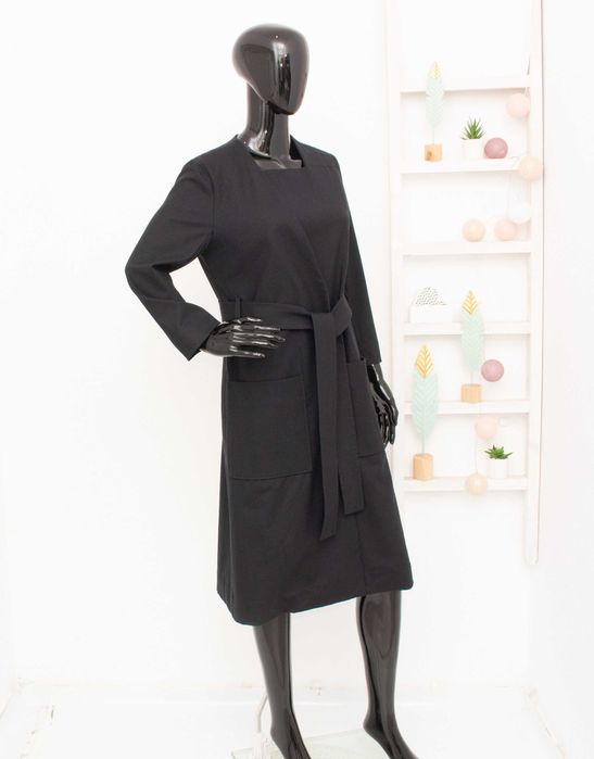 Cos оригинално дамско вълнено преходно палто с колан черно 36 S