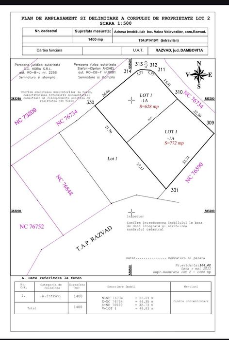 Loturi teren intravilan construibil Valea Voievozilor-aleea Mănăstirii