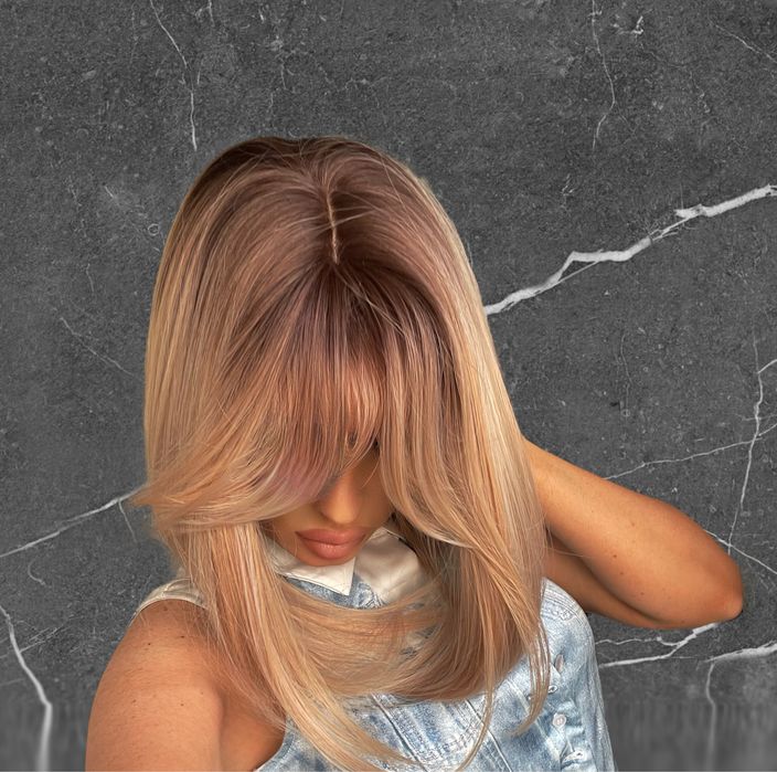 Peruca naturala blond natural cu suvite premium cadou spray peruci