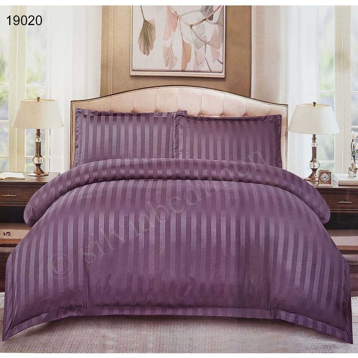 Спален комплект с чаршаф с ластик Сатен райе едноцветен