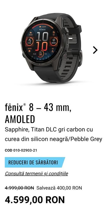 Garmin Fenix 8 43 mm amoled sapphire nou sigilat