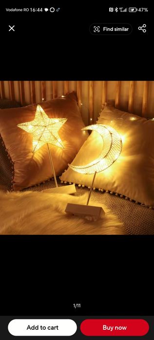 Veioză pe baterii cu leduri, formă de lună