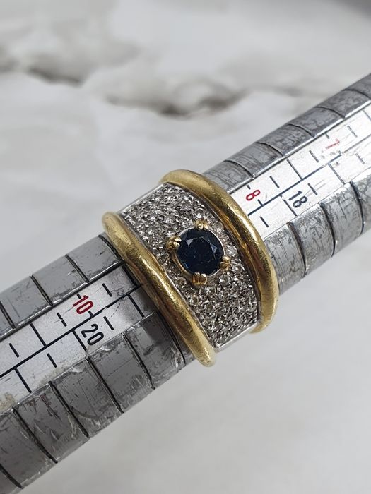 Inel din aur de 18K cu safir natural și diamante naturale – mărimea 60 – 14,22 g