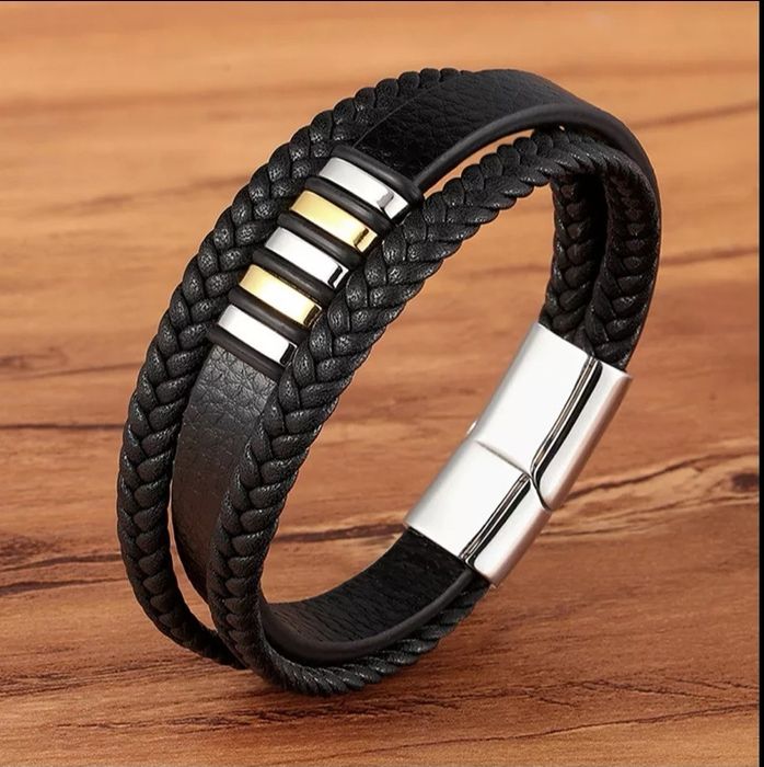 Мъжки гривни от естествена кожа Магнитно закопчаване