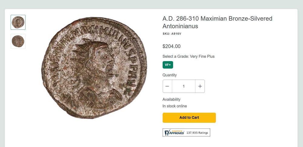 Qadimiy Rim Bronza tangasi (286-310 yil) - Антиквар. Римская монета ст