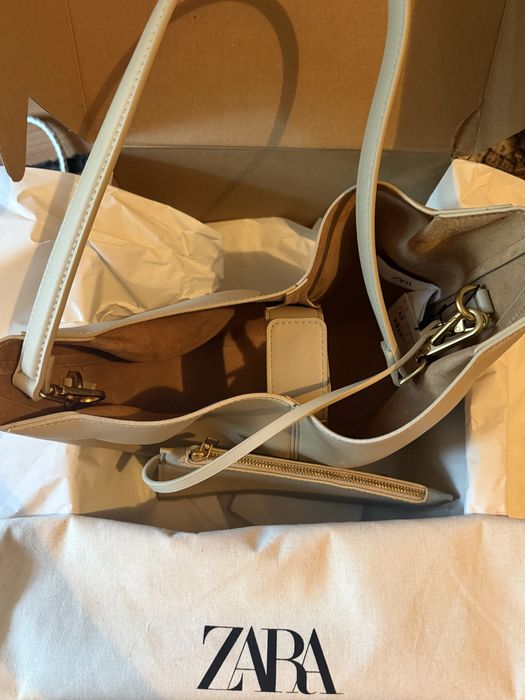 Чанта Zara, цвят екрю