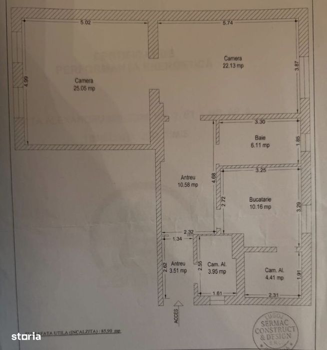Birou de inchiriat-Piata Sinaia-3 Camere-86MP-Etaj 1-Centrala-800 Euro