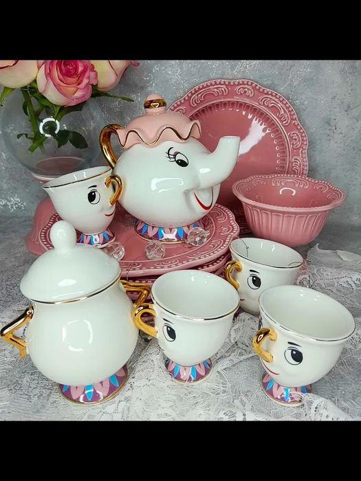 Кофейный сервиз "Красавица и Чудовище", 6 предметов, белый