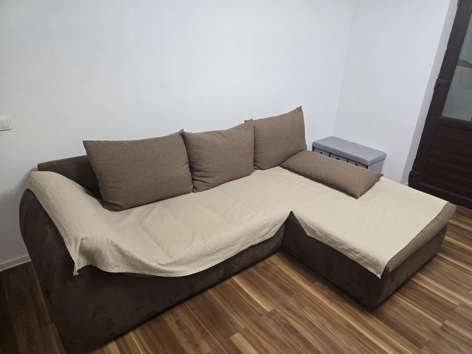 Canapea coltar extensibila, 3 locuri, Lada depozitare, Stofa, Mobexper