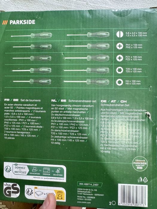 Set surubelnite profesionale parkside 10 piese cap magnetic
