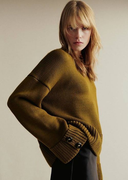 Уникален пуловер от мерино вълна olive green Sezane