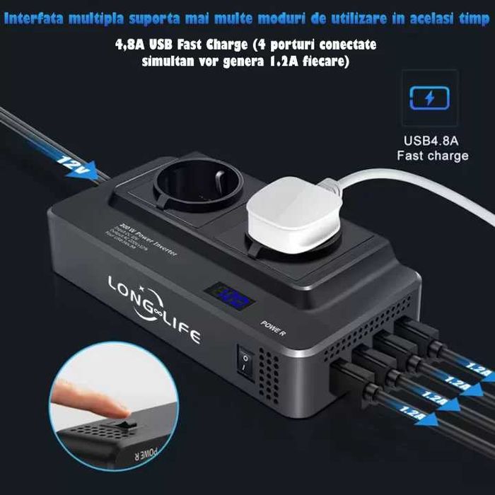 Invertor de Tensiune de la Priza Auto la Priza EU, Putere 400W