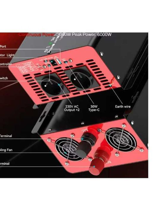 Invertor 6000W Varf, 3000W Continu, Unda Modificata, 24V
