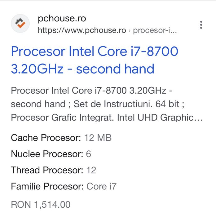 Procesor gen.8 INTEL i7-8700/3,20Ghz & i3-4250/3,50Ghz computer/laptop