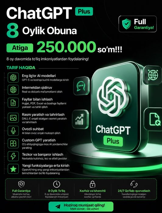 ChatGpt Plus 8Oylik Obuna Aksiya