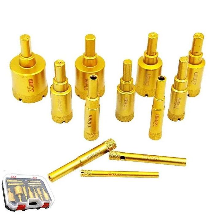 Боркорони диамантени, за фаянс, камък, гранитогрес, 6-35 мм, 12 бр.