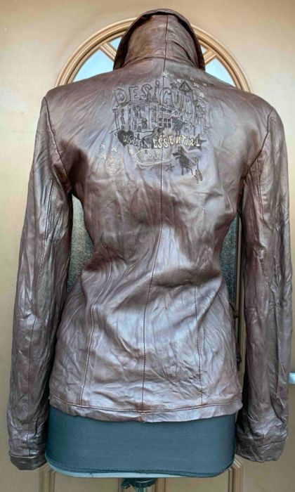 DESIGUAL Geaca Fashion Aspect Creponat Piele Maro Cambrata Original