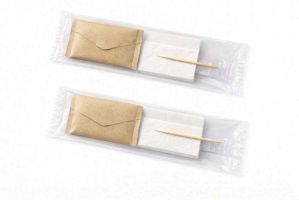 Комплект2 - (Влажная салфетка, Сухая Салфеткам, Зубочистка)