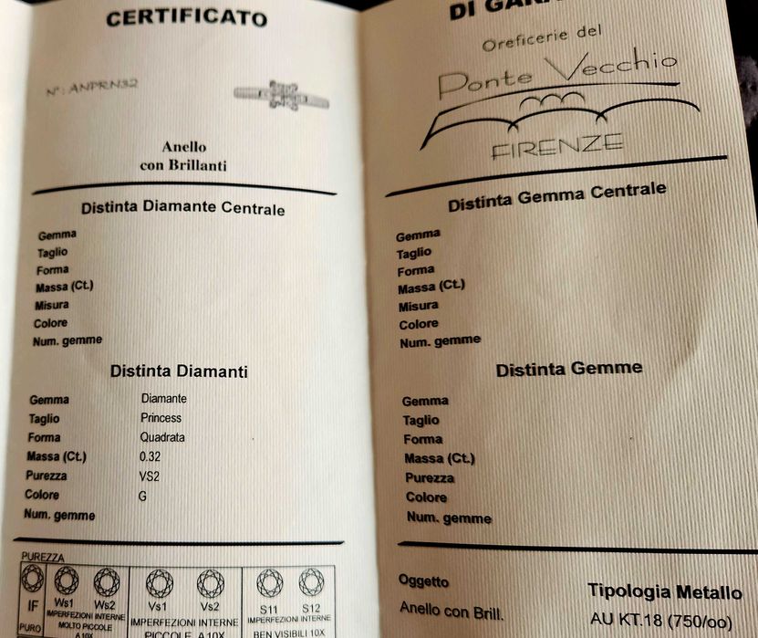 Inel de logodnă 18 k aur cu diamant Pricess Cut 0.32c, Claritate VS 2