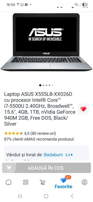 Laptop ASUS X555LB-XX026D Intel  i7-5500U 2.40GHz