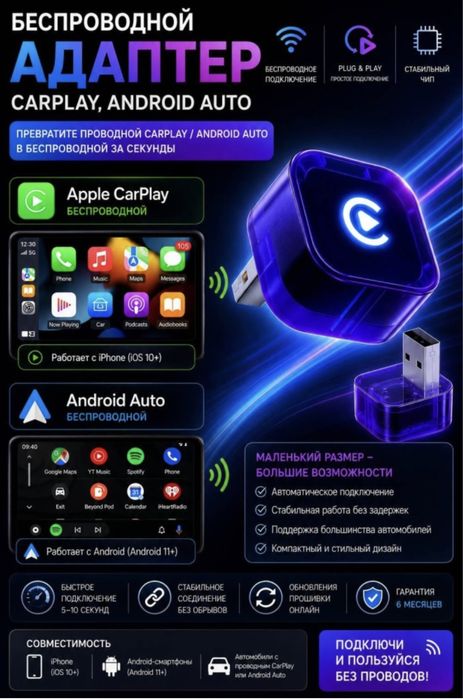Getsmart V8 беспроводной мини-адаптер Carplay, Android auto
