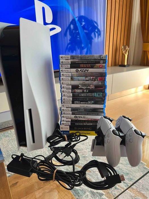 PlayStation 5 Disc Edition, 2 controllere DualSense + Docking Station + 20 jocuri