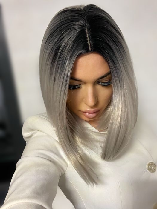 Peruca scurta bob lung gri / ombre