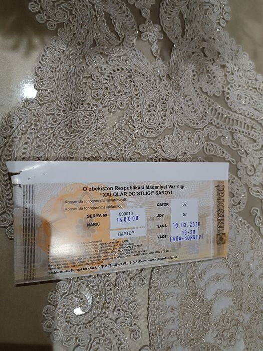 8 mart munosabati bilan gala konsert 10 kuni 4 ta bilet.