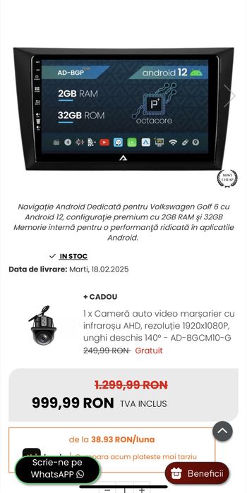 Navigatie Volkswagen Golf 6, Android 12, P-Octacore / 2GB RAM+ 32 GB