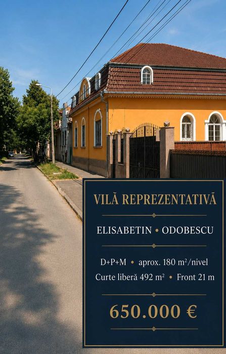 Vilă individuală Elisabetin – Odobescu | D+P+M | teren 677 mp