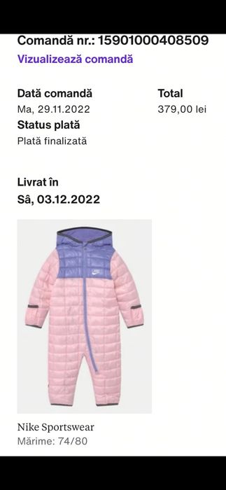 Salopeta/Combinezon Costum de Ski Nike - 12 luni