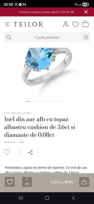 Inel aur alb cu topaz albastru si diamante - Teilor