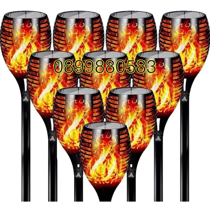 Комплект от 12 броя външна соларна лампа тип факла с ефект на пламък