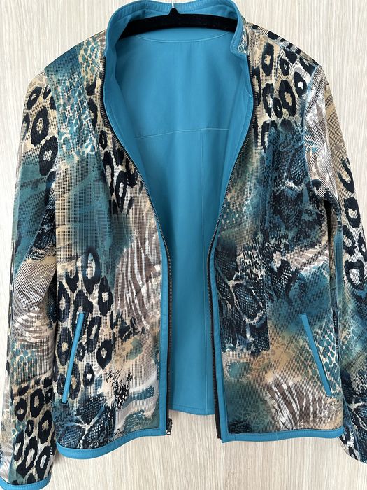 Двулицево кожено яке в цвят петрол