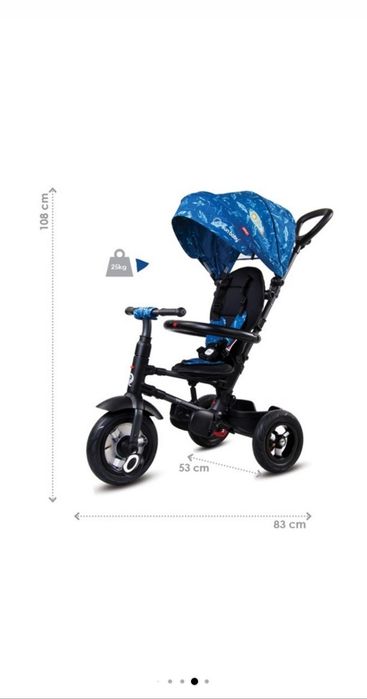 Tricicletă pliabilă cu roți gonflabile sun baby qplay rito - blue