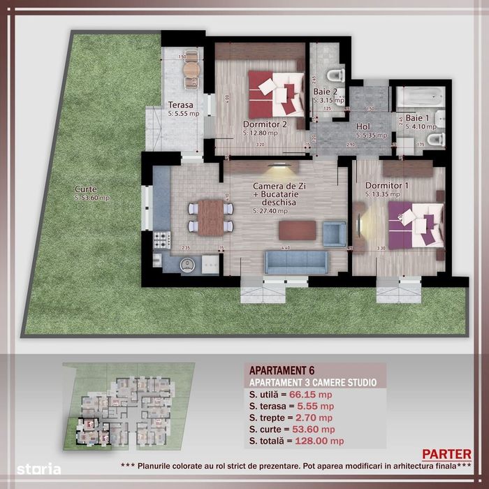 Ap. 3Cam.+Gradina In Bloc P+3 / Incalzire Pardoseala,Tripan!