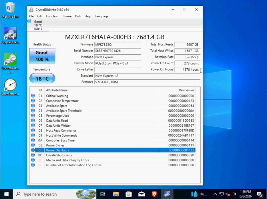 PM1733 7.68TB NVMe SSD U.3 PCIe 4.0 Server HPE Samsung MZ-XLR7T60 MZ-XLR7T6HALA-000H3 MPK7825Q P26915-001 P26543-B21 8TB PM1733a 100% Health