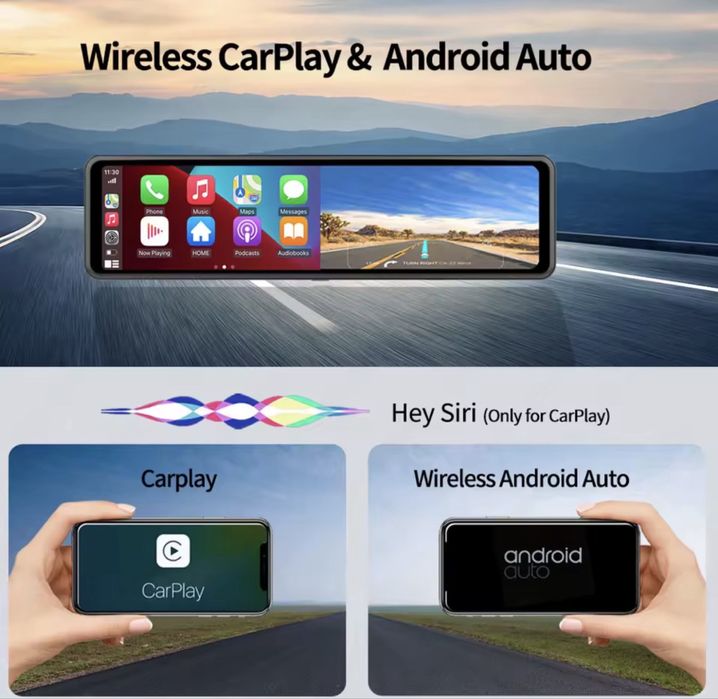 12 инча 4К огледало с Android auto/Car play, видео регистратор камера