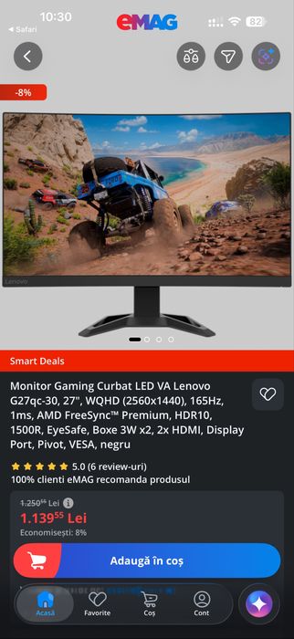 Monitor lenovo G27qc-30, 27 inch, 165 hz, rezolutie 2k, 1ms