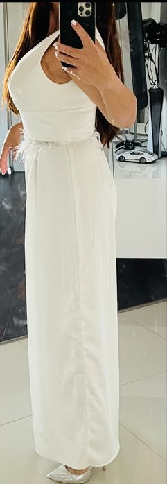 Бял дълъг елегантен/официален гащеризон