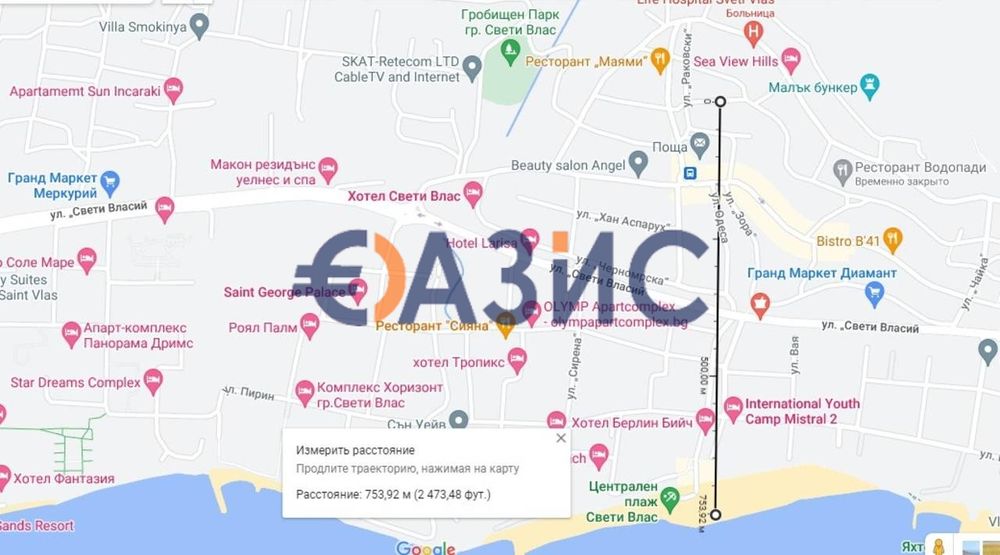 Парцел за строителство в центъра на Свети Влас, близо до училище,