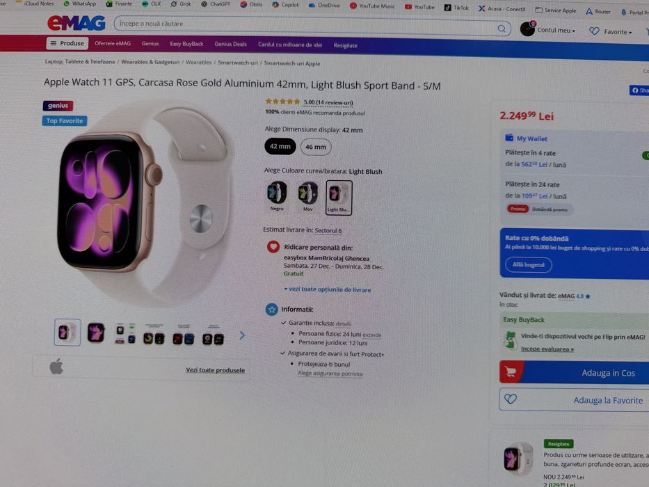 Apple Watch 11 GPS, Rose Gold 42mm, Light Blush Sport Band Garantie