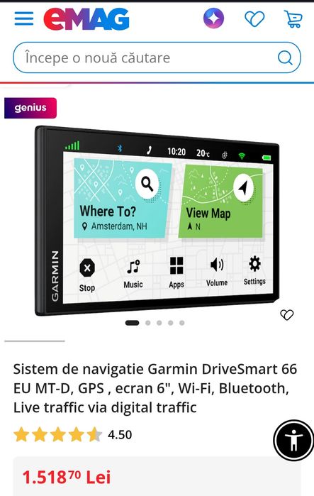 Sistem de navigatie Garmin DriveSmart 66 EU MT-D, GPS , ecran 6", Wi-Fi, Bluetooth, Live traffic via digital traffic, produs NOU