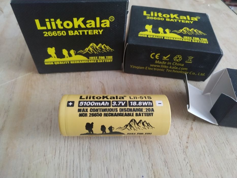 2 Acumulatori Liitokala 26650, Descarcare 20A, 5100mAh