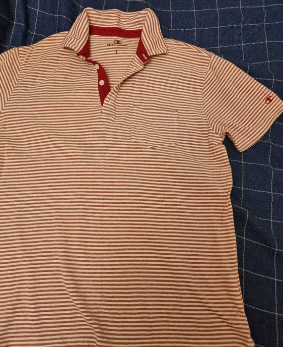 Vand tricou barbat Champion M model polo, dungi alb/rosu, original bbc