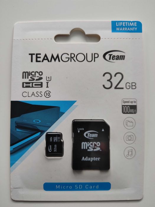 TeamGroup 32GB microSDHC UHS-I Class 10 + SD памет – чисто нова, запечатана