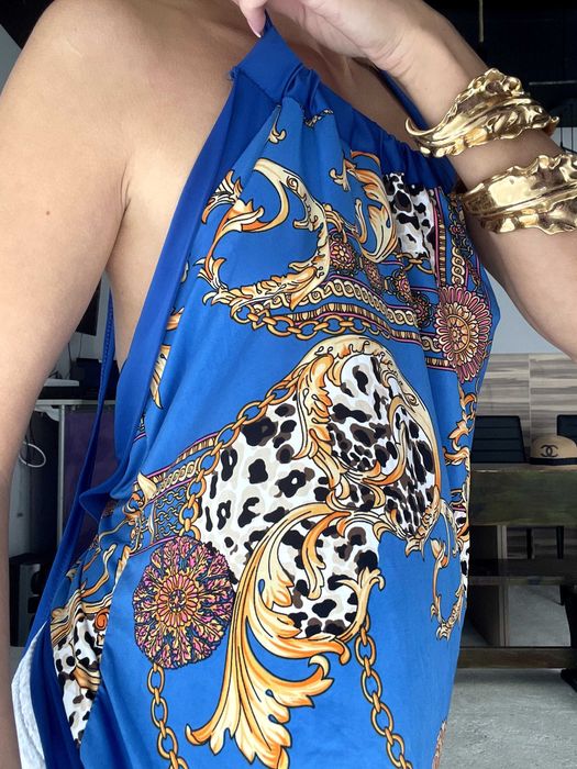 versace син летен топ с гол гръб потник тип кърпа горница версаче