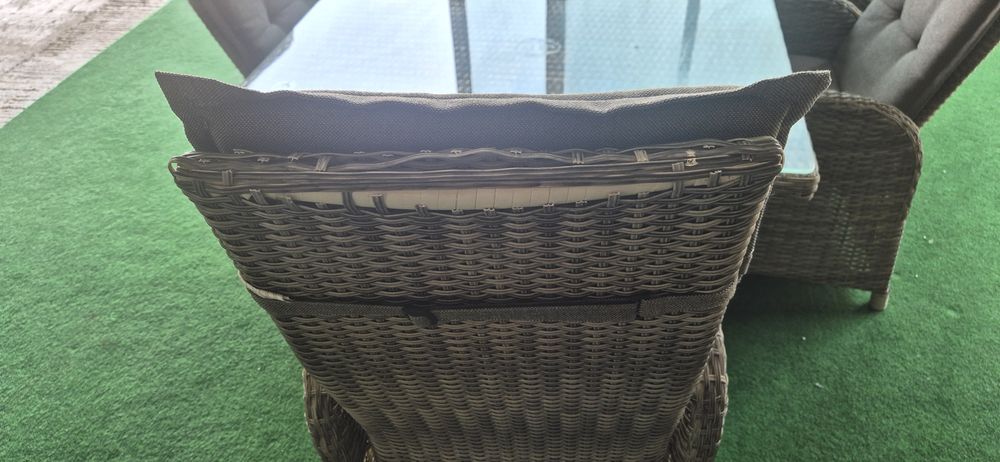 Set mobilier grădină premium – Masă + 6 scaune rabatabile, blat sticlă