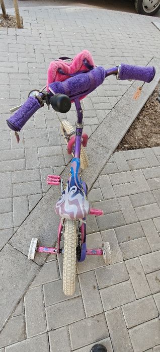 Детски велосипед (колело) 14" розава/лилаво с помощни колела